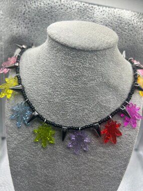 Handmade Spike and Colorful Leaf Necklace
